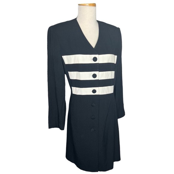 Louis Snyder Dani Max Dresses & Skirts - Louis Snyder and Dani Max Vintage 80s Black and White Striped Blazer Dress Size